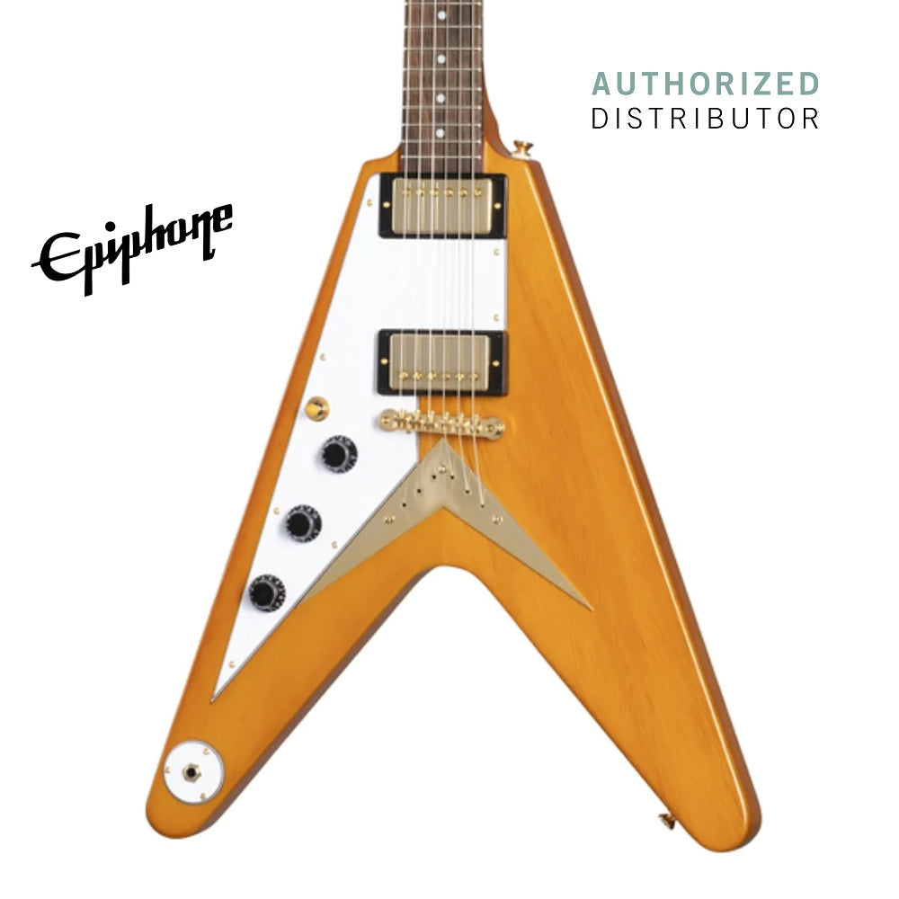 Epiphone Korina Flying V Left-Handed Electric Guitar, Case Included - Aged Natural