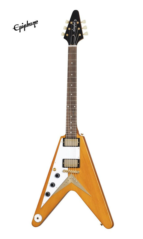 Epiphone Korina Flying V Left-Handed Electric Guitar, Case Included - Aged Natural