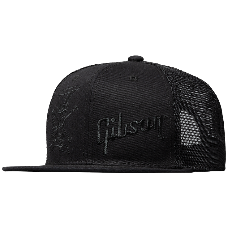 GIBSON ACCESSORIES SLASH 'SKULLY' TRUCKER HAT - ALL-BLACK (GA-SLSH-TRHTB)