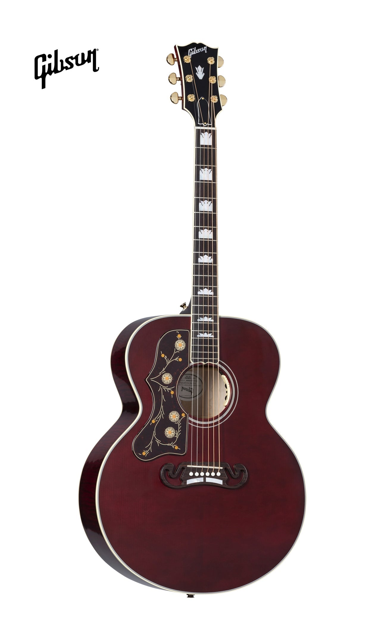 GIBSON SJ-200 STANDARD MAPLE LEFT-HANDED ACOUSTIC-ELECTRIC GUITAR - WINE RED