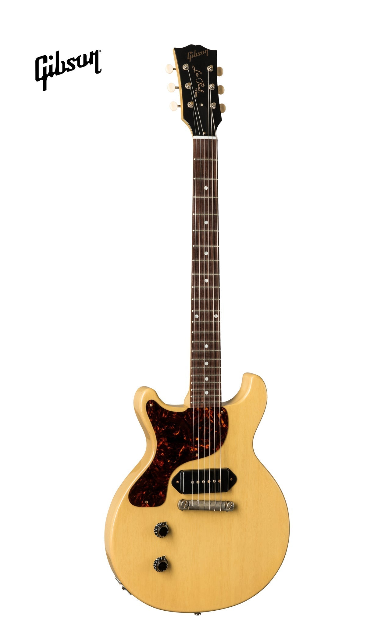 GIBSON 1958 LES PAUL JUNIOR DOUBLE CUT REISSUE VOS LEFT-HANDED ELECTRIC GUITAR - TV YELLOW