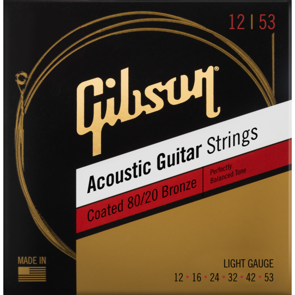 GIBSON ACCESSORIES COATED 80/20 BRONZE ACOUSTIC GUITAR STRINGS - .012-.053 LIGHT (SAG-CBRW12)