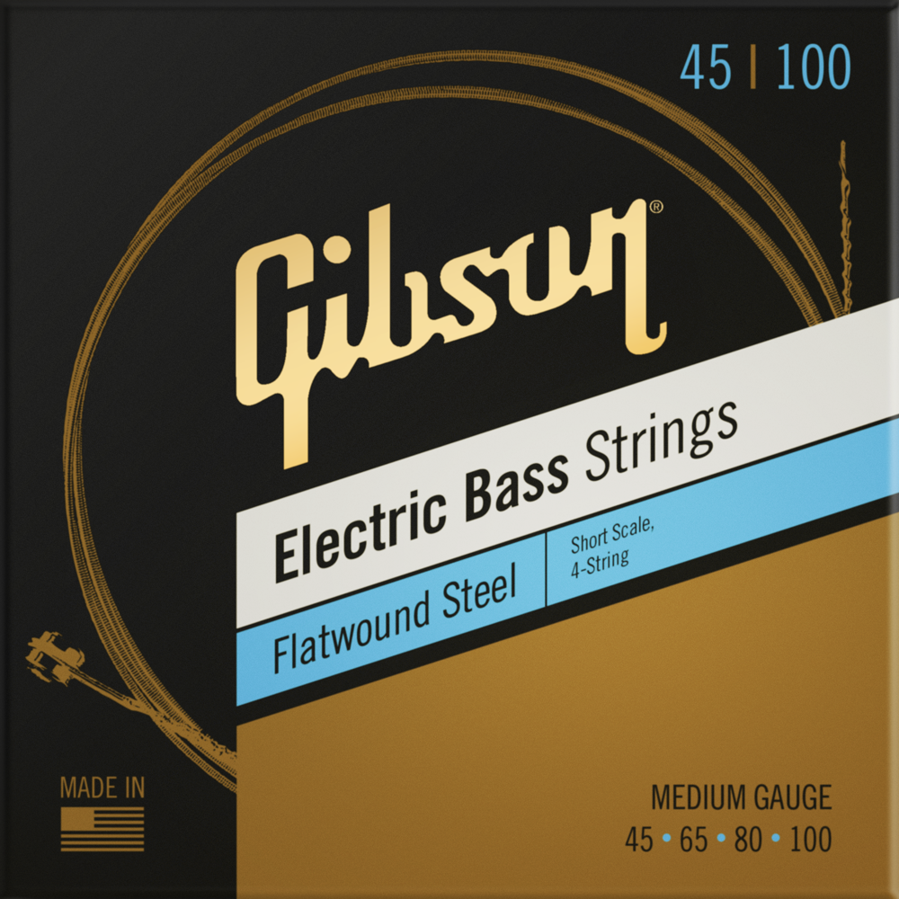 GIBSON ACCESSORIES FLATWOUND ELECTRIC BASS STRINGS - .045-.100 MEDIUM SHORT SCALE (SBG-FWSSM)