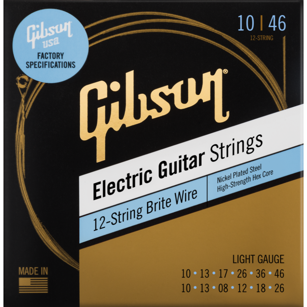 GIBSON ACCESSORIES BRITE WIRE 'REINFORCED' ELECTRIC GUITAR STRINGS, 12-STRING - .010-.046 LIGHT (SEG-BW12L)