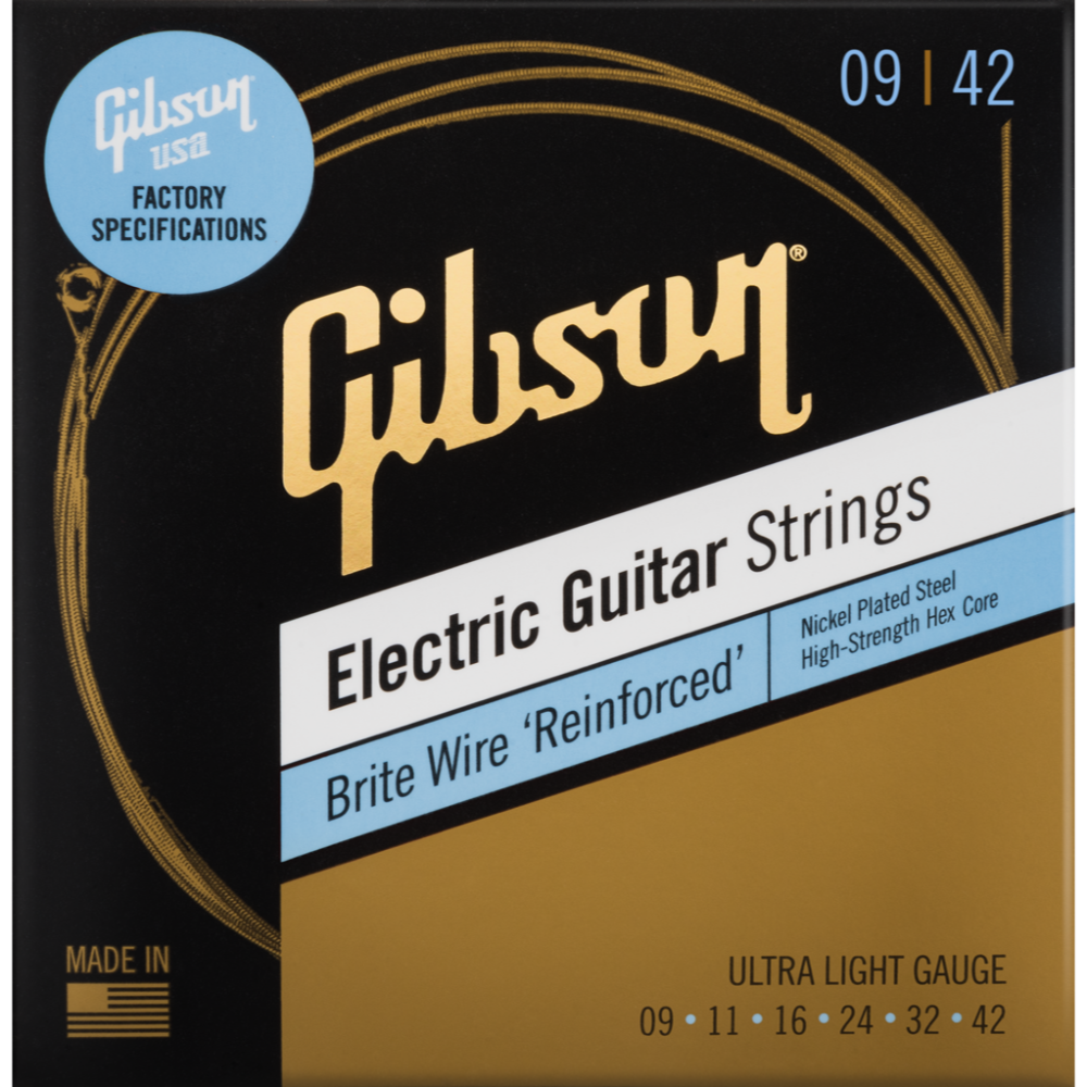 GIBSON ACCESSORIES BRITE WIRE 'REINFORCED' ELECTRIC GUITAR STRINGS - .009-.042 ULTRA LIGHT (SEG-BWR9)