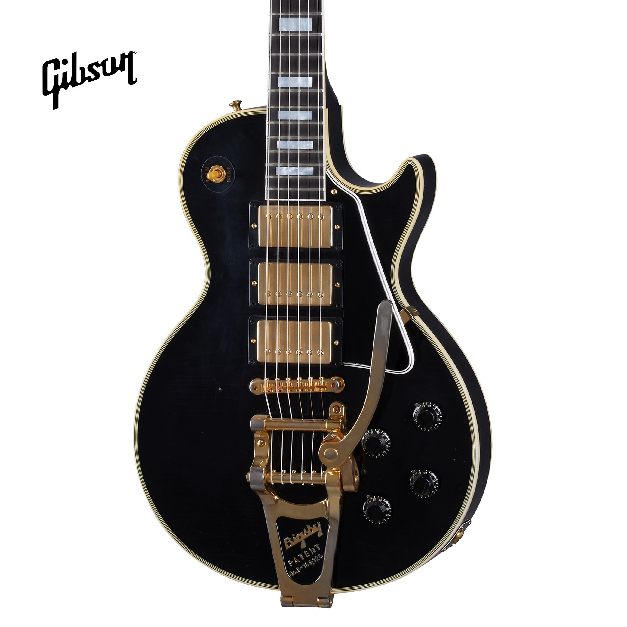 GIBSON 1957 LES PAUL CUSTOM REISSUE 3-PICKUP BIGSBY LIGHT AGED ELECTRIC GUITAR - EBONY