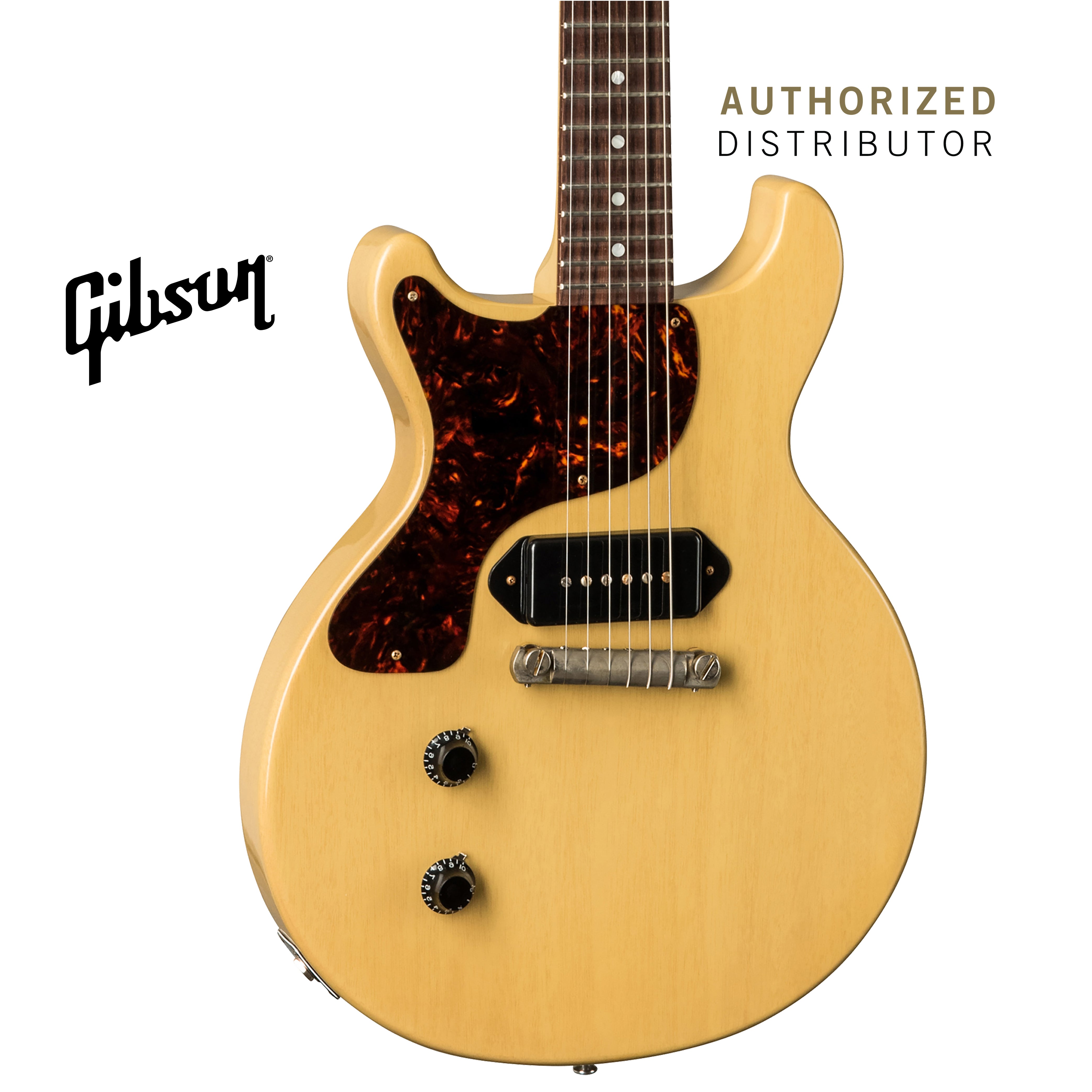 GIBSON 1958 LES PAUL JUNIOR DOUBLE CUT REISSUE VOS LEFT-HANDED ELECTRIC GUITAR - TV YELLOW
